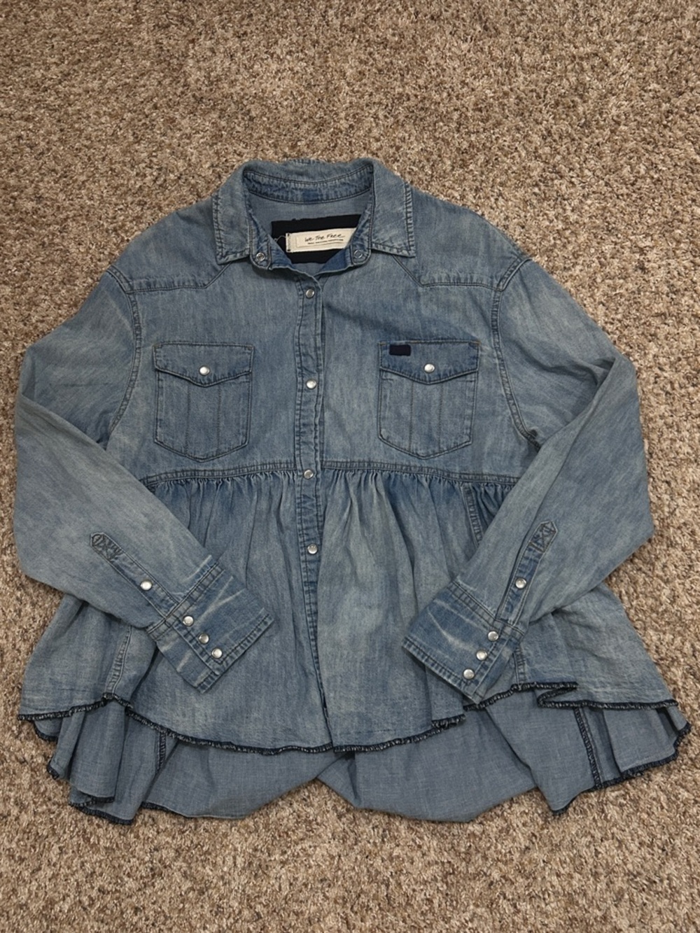 Free People We The Free Dylan Babydoll Chambray Top Size Small